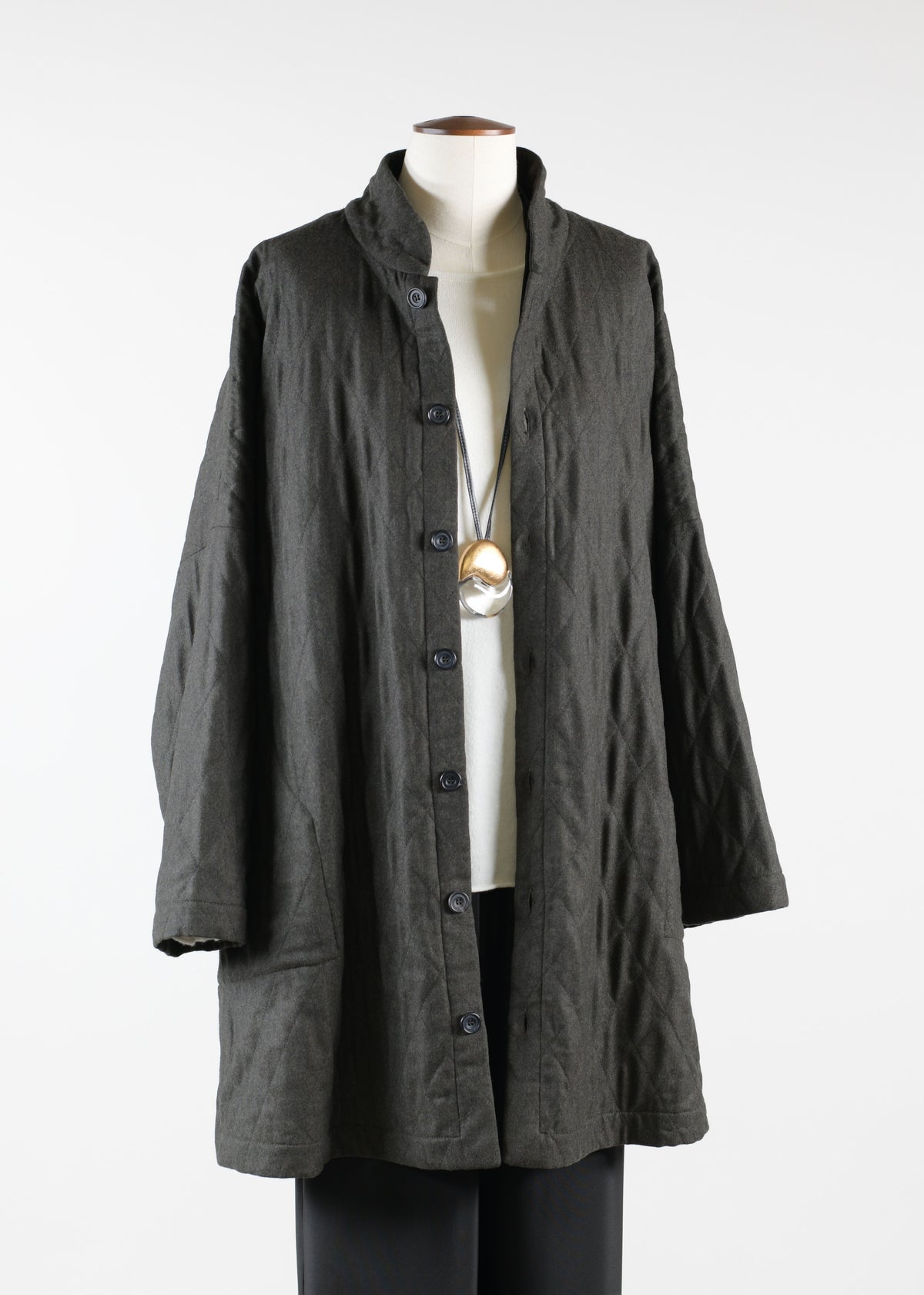 wool imperial coat with chinese collar - long plus