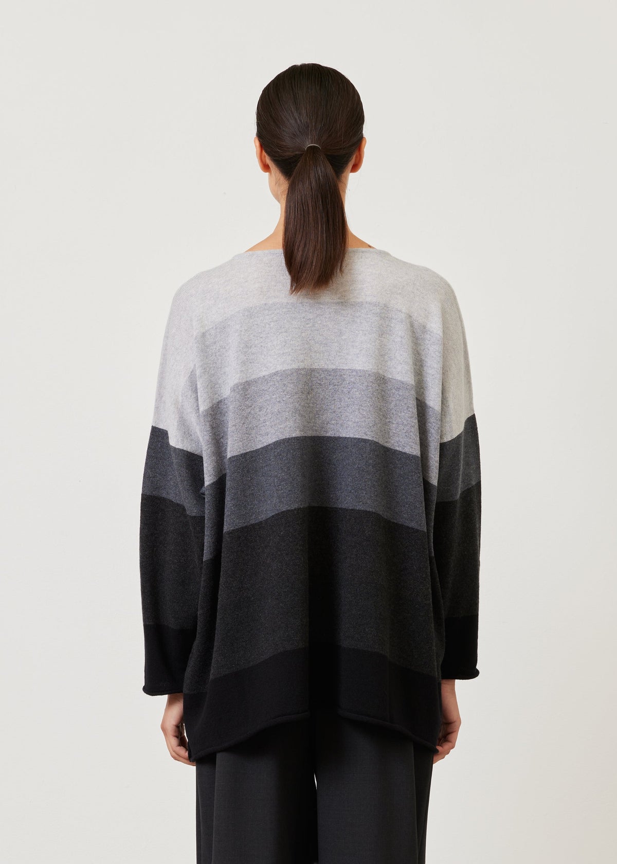 cashmere a-line bateau neck ombre stripe sweater - long
