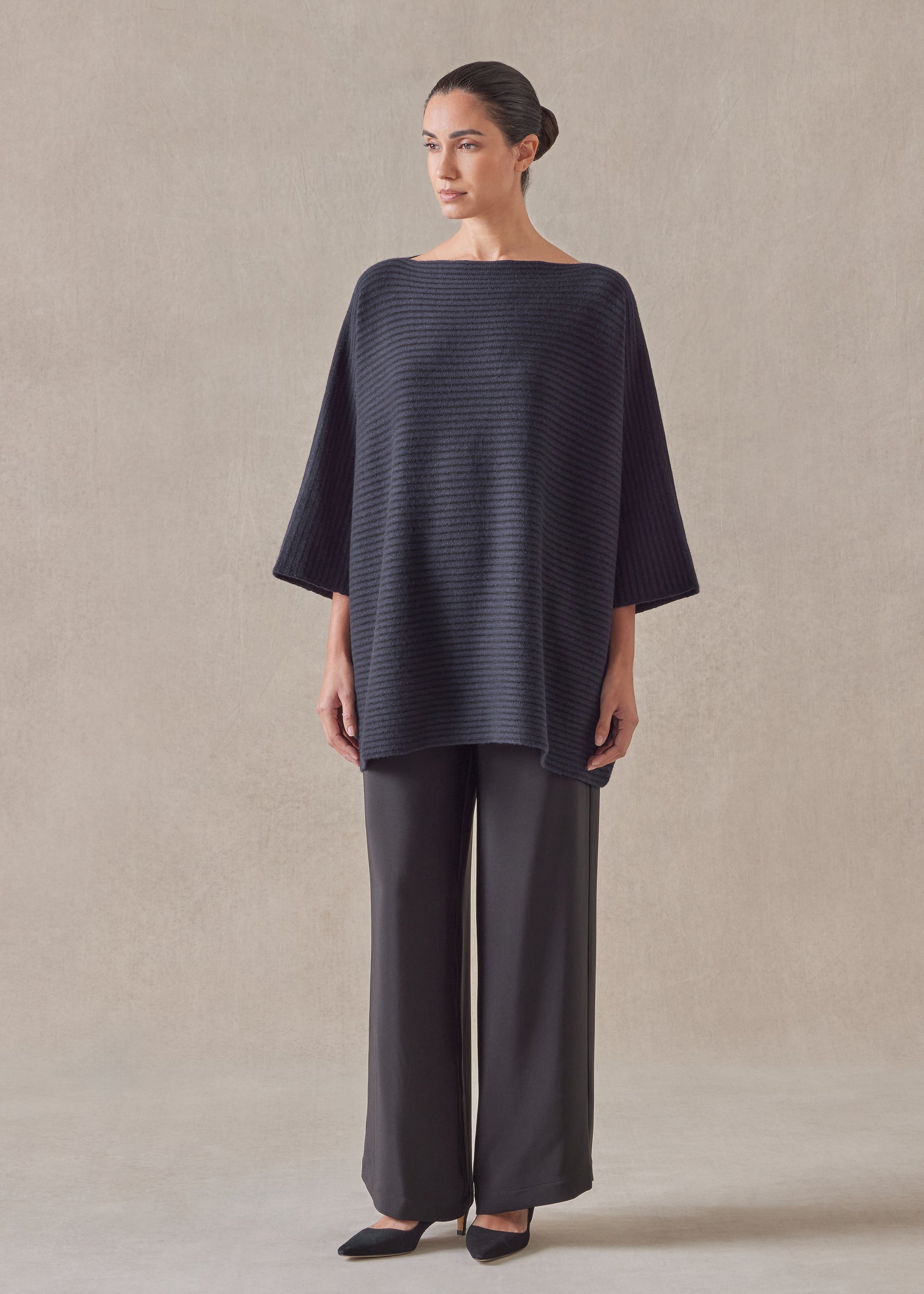 cashmere square 3/4 sleeve sweater - long