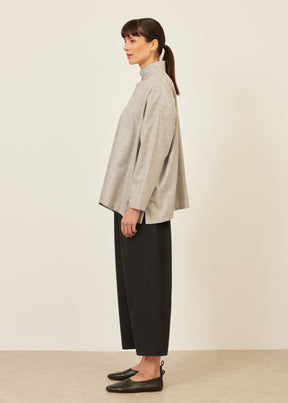 cotton wide A-line shirt with double stand collar - mid plus