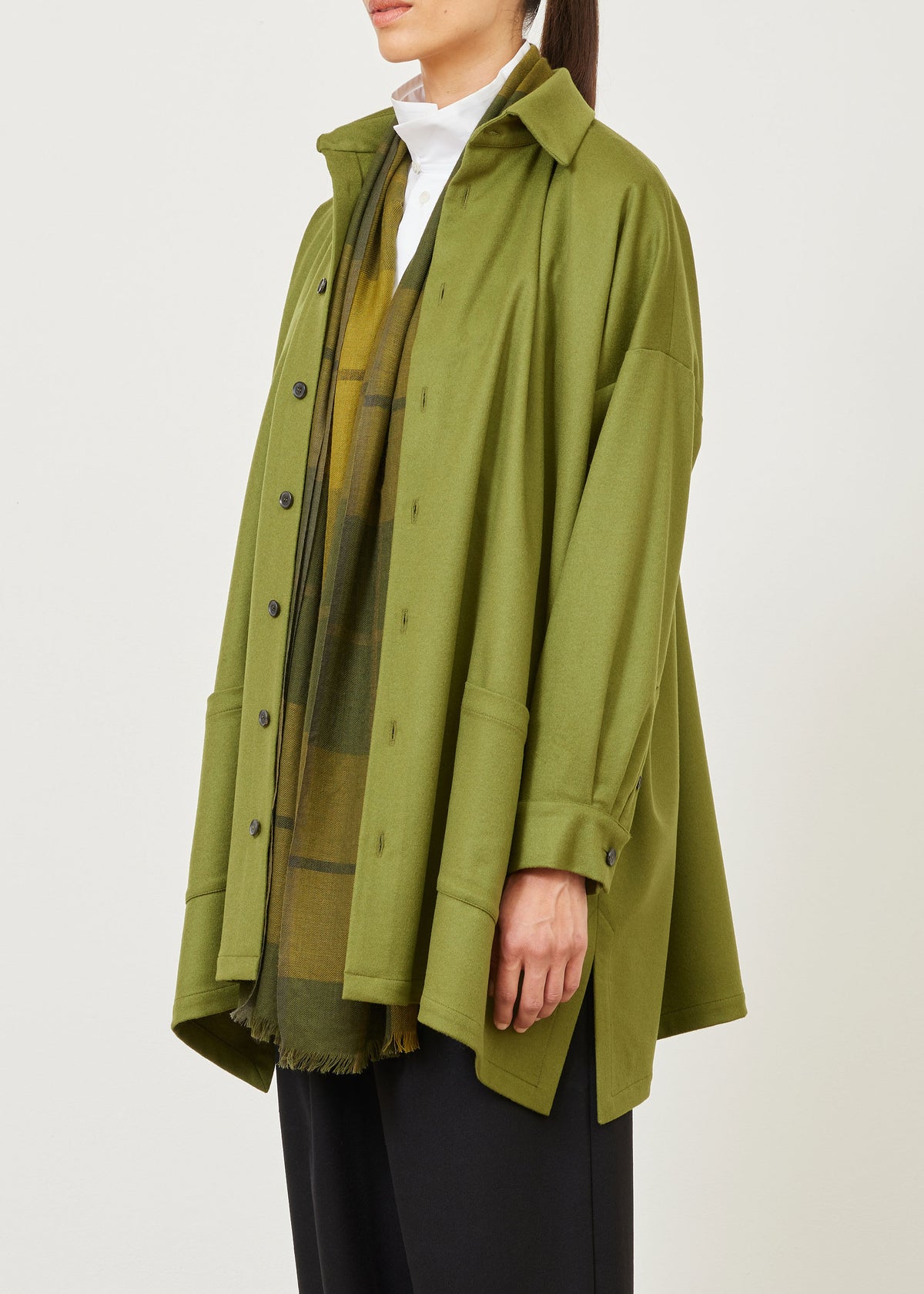 cashmere wide a-line shirt jacket with collar - long plus