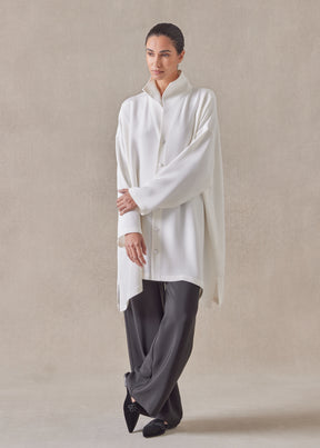 silk wide a-line shirt with open 'standup collar'  - long plus