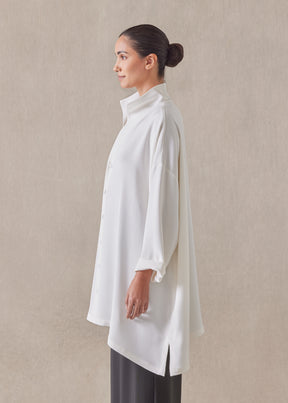 silk wide a-line shirt with open 'standup collar'  - long plus