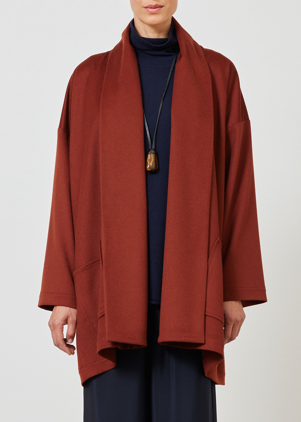 cashmere wide a-line shawl collar coat - long plus