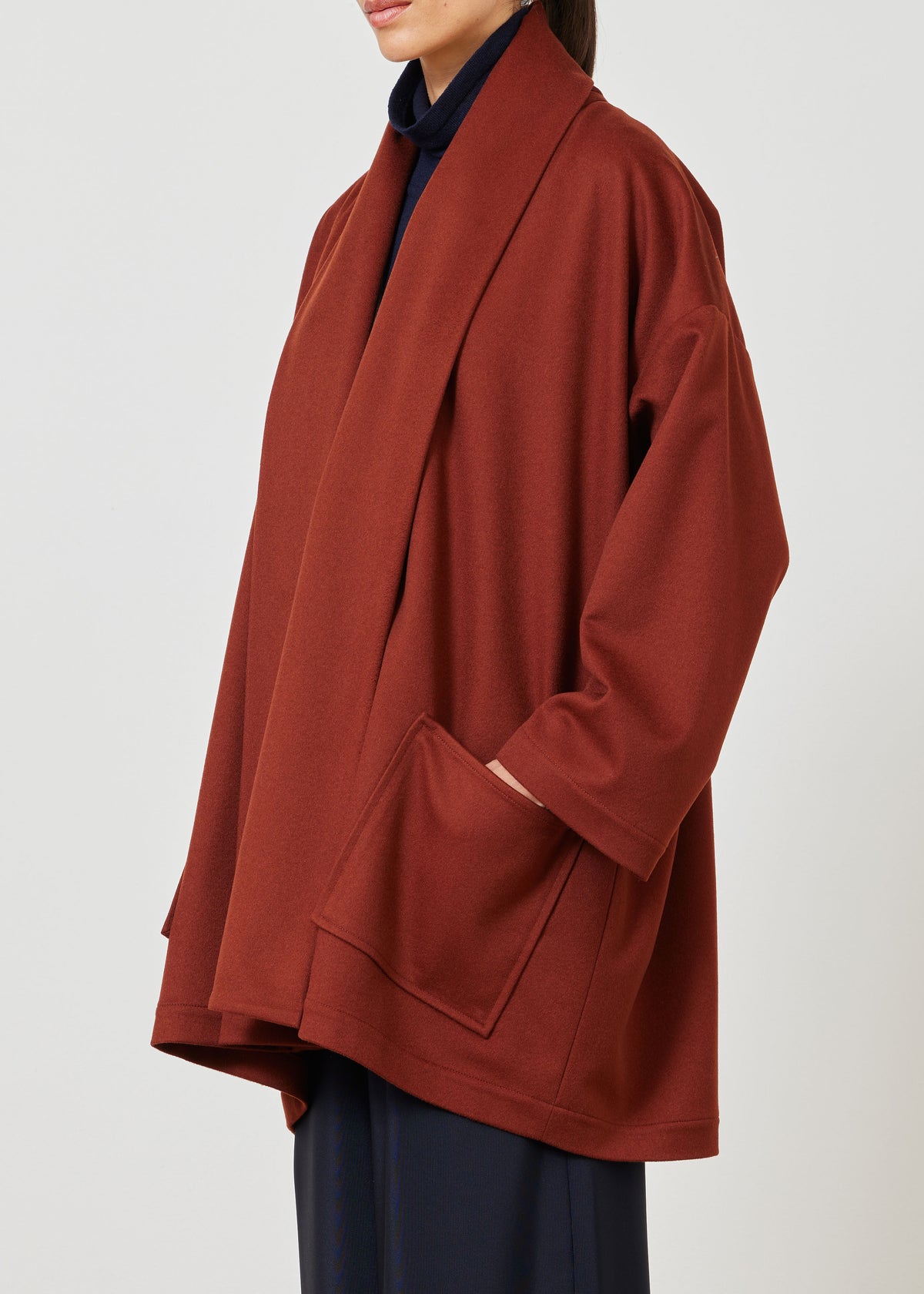 cashmere wide a-line shawl collar coat - long plus