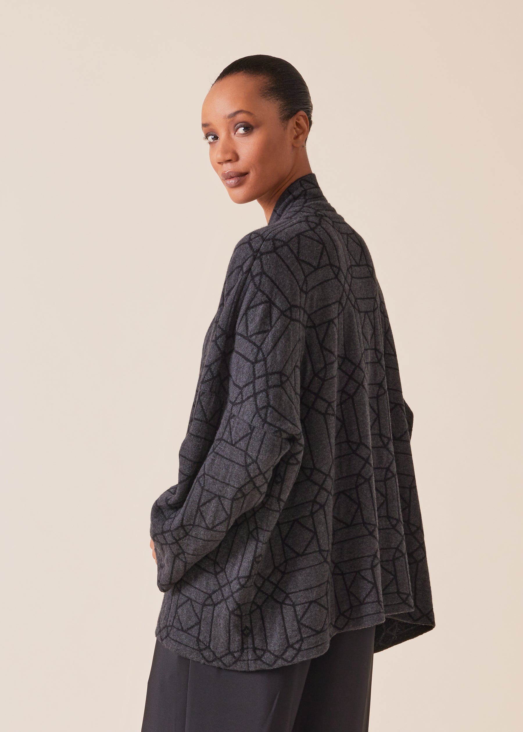 cashmere knitted scrunch shawl collar cardigan - mid