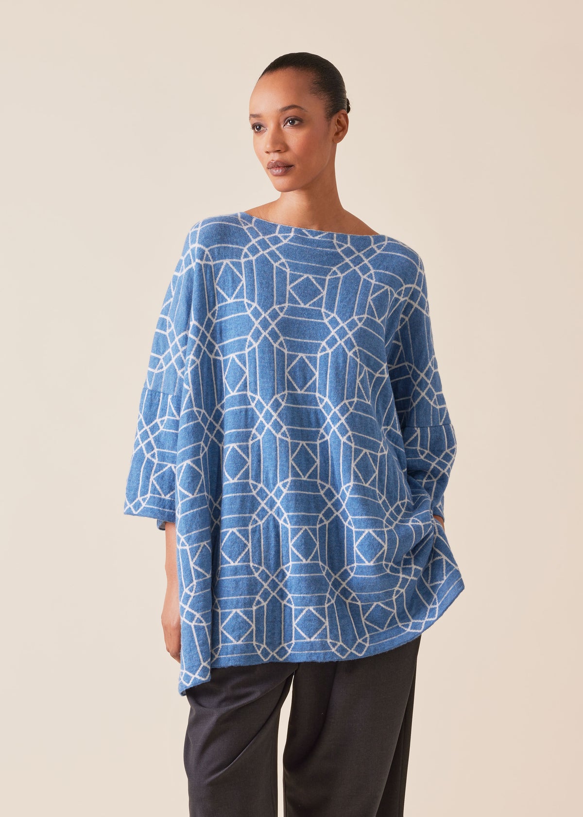 cashmere square 3/4 sleeve sweater - long