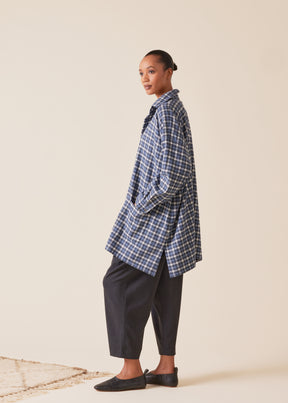cotton wide a-line shirt jacket with collar - long plus