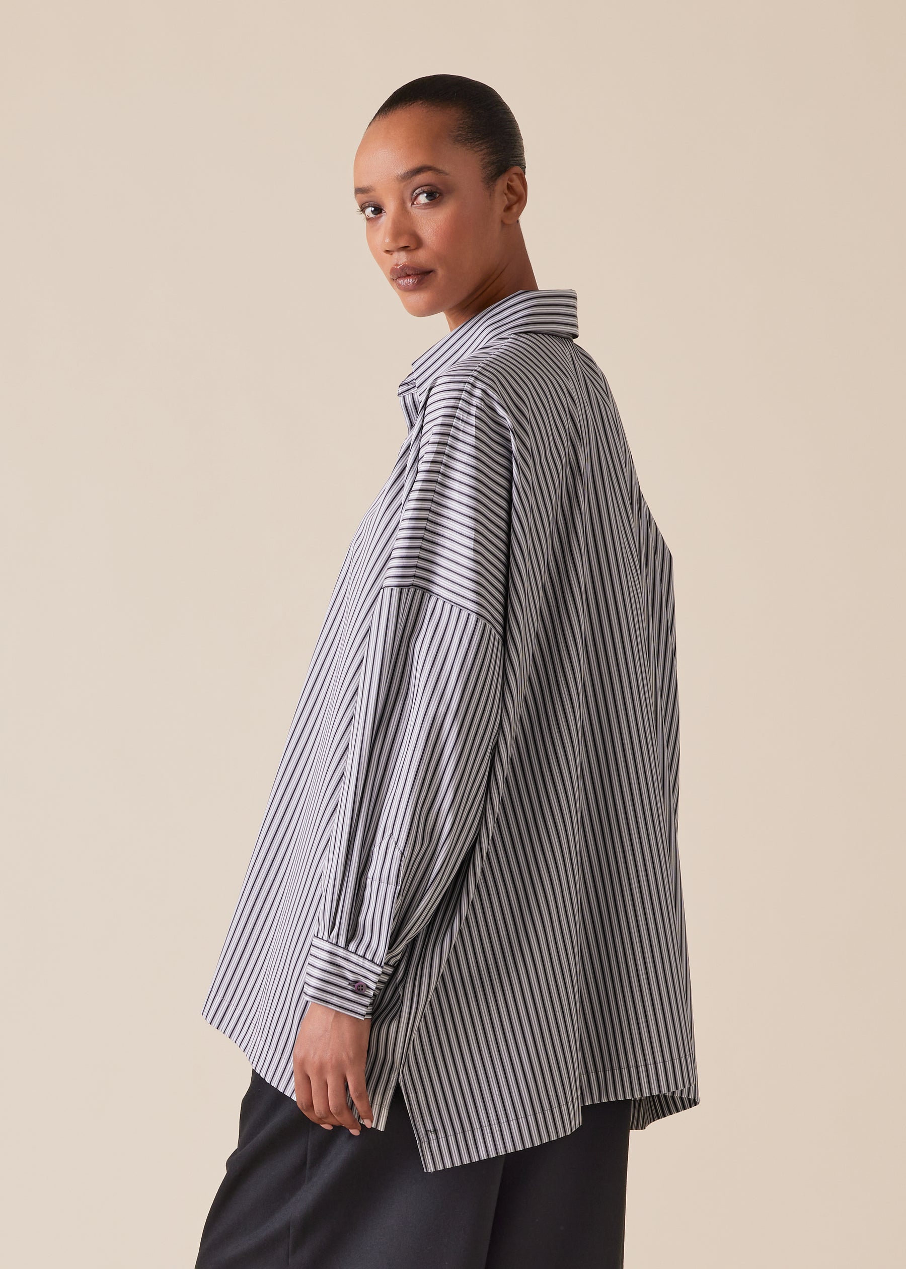 cotton wide longer back shirt with collar - long