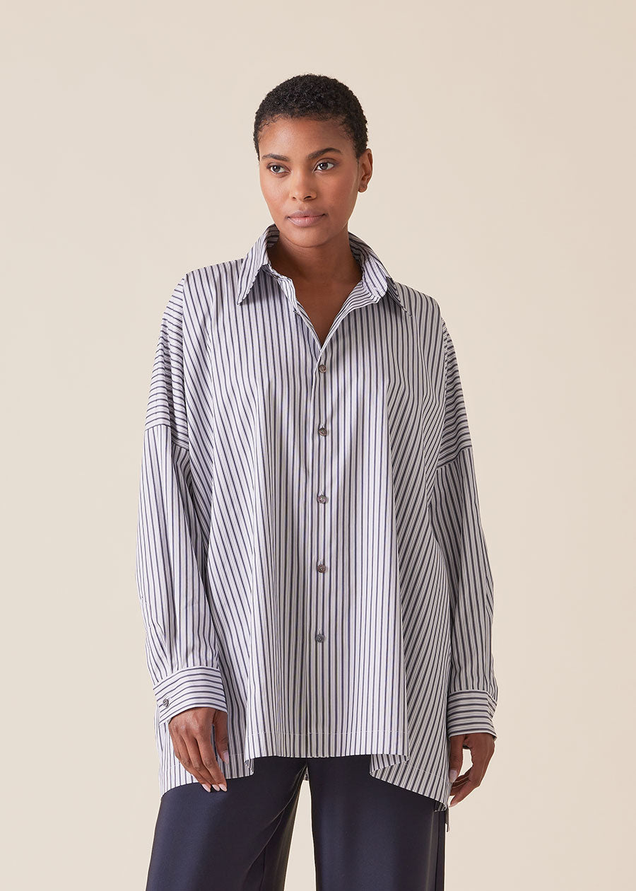 cotton wide longer back shirt with collar - long