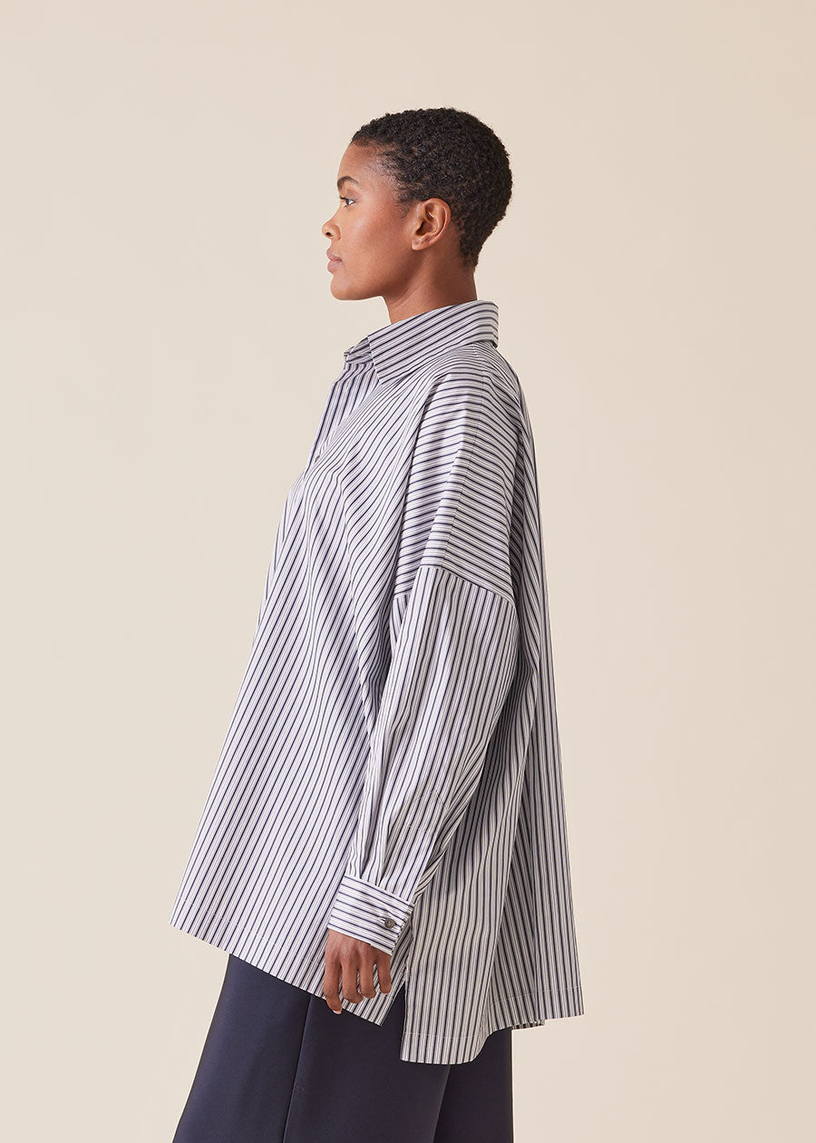 cotton wide longer back shirt with collar - long