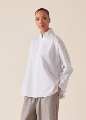 cotton chinese imperial shirt with chinese collar - mid plus