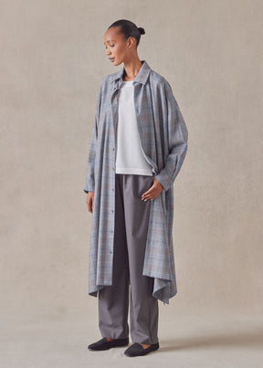 wool silk mix wide a-line shirt dress with collar