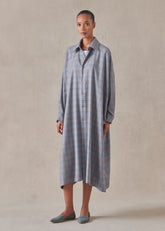 wool silk mix wide a-line shirt dress with collar