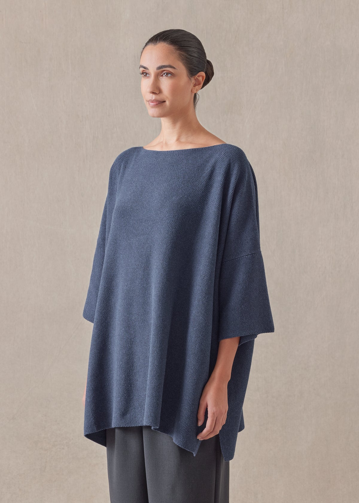 cotton square 3/4 sleeve sweater - long