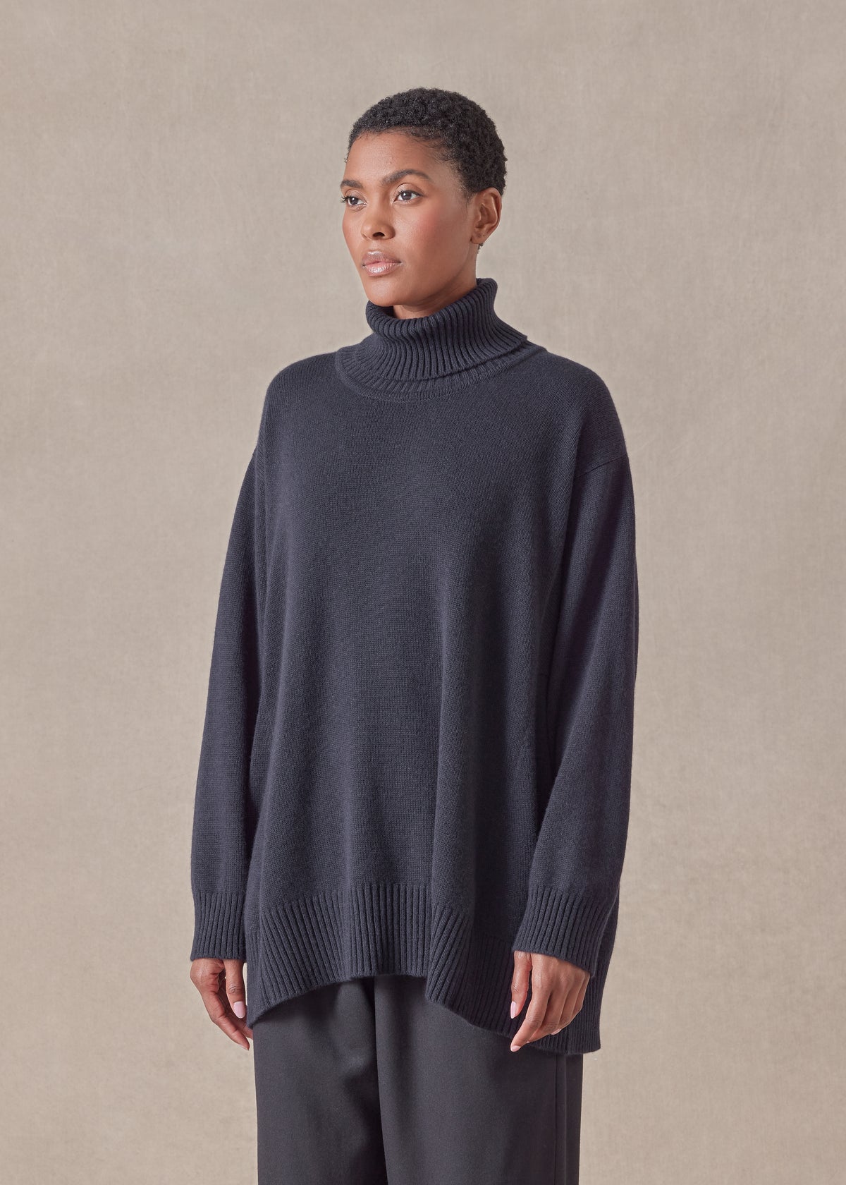 cashmere panelled a-line roll neck sweater - mid plus