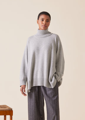 cashmere panelled a-line roll neck sweater - mid plus