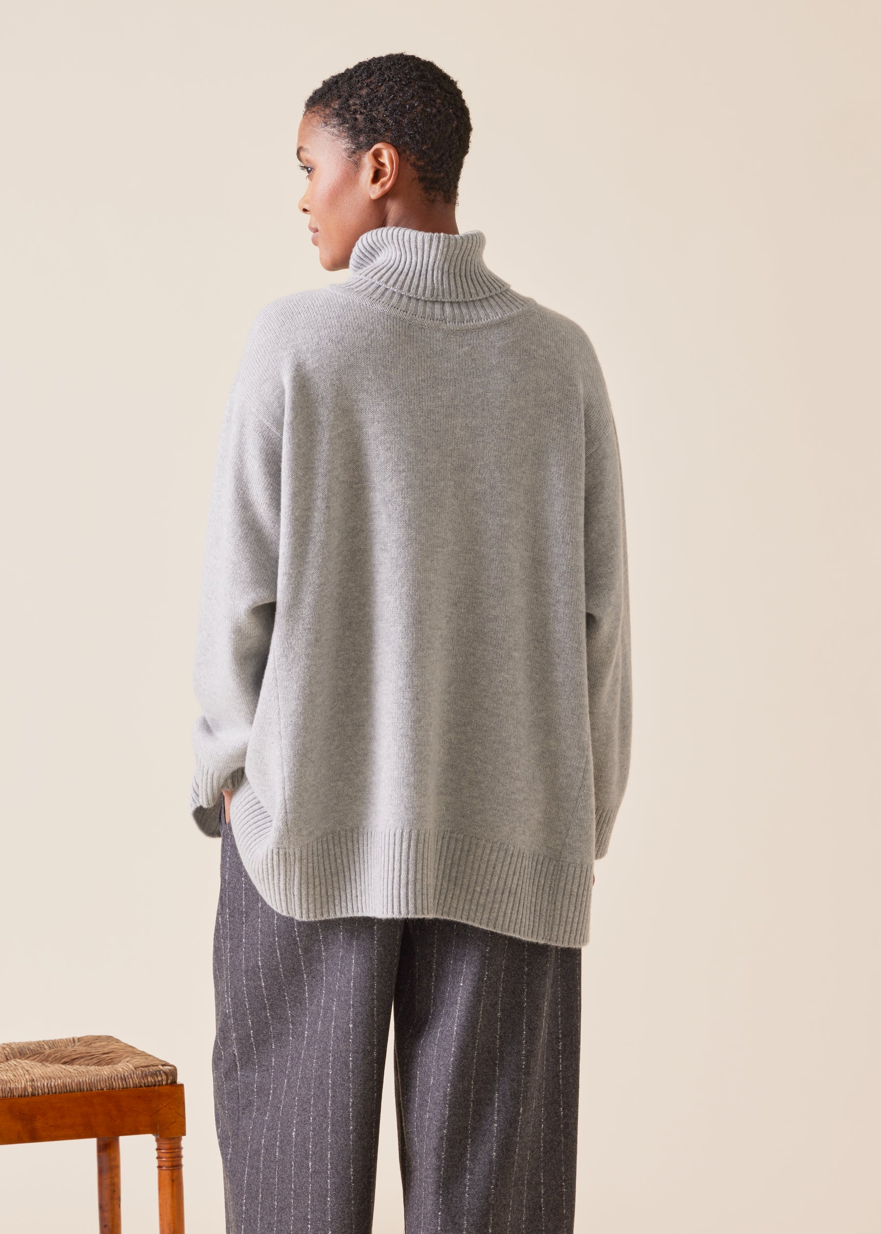 cashmere panelled a-line roll neck sweater - mid plus