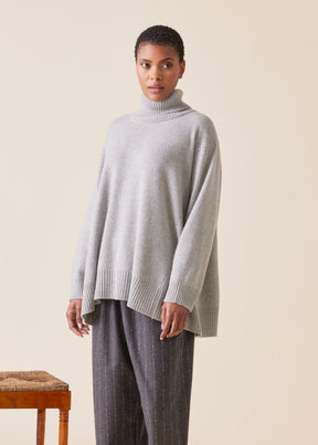 cashmere panelled a-line roll neck sweater - mid plus