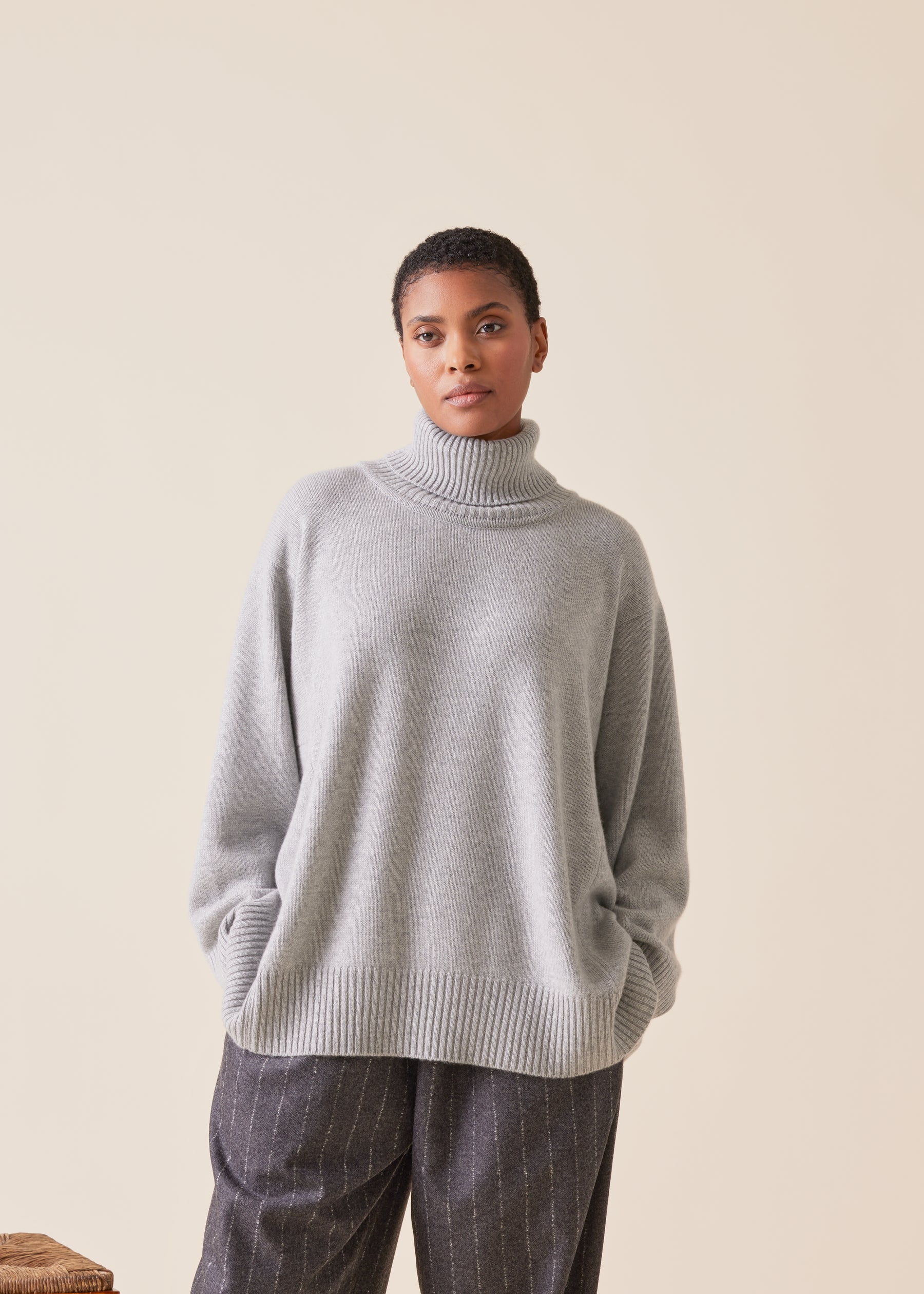 cashmere panelled a-line roll neck sweater - mid plus