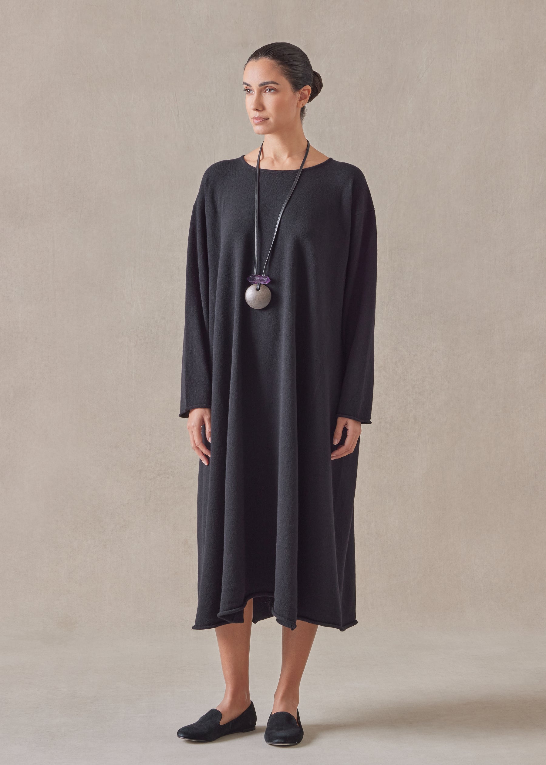 cashmere side panelled a-line bateau neck dress