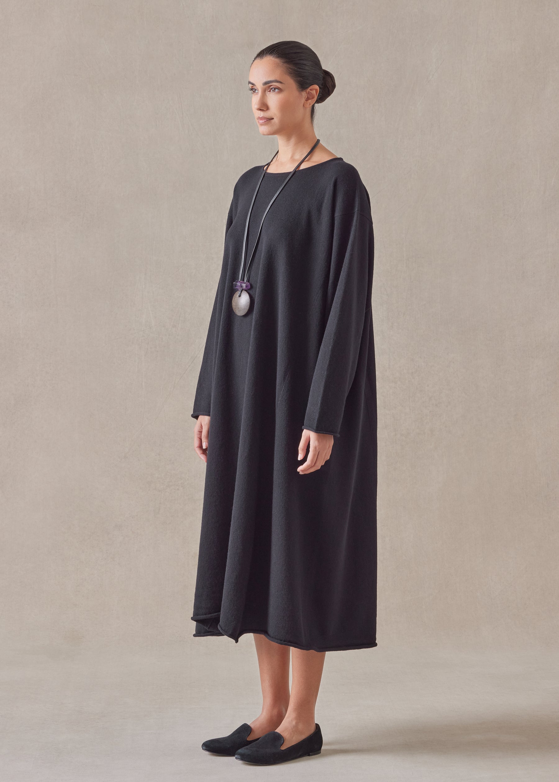 cashmere side panelled a-line bateau neck dress