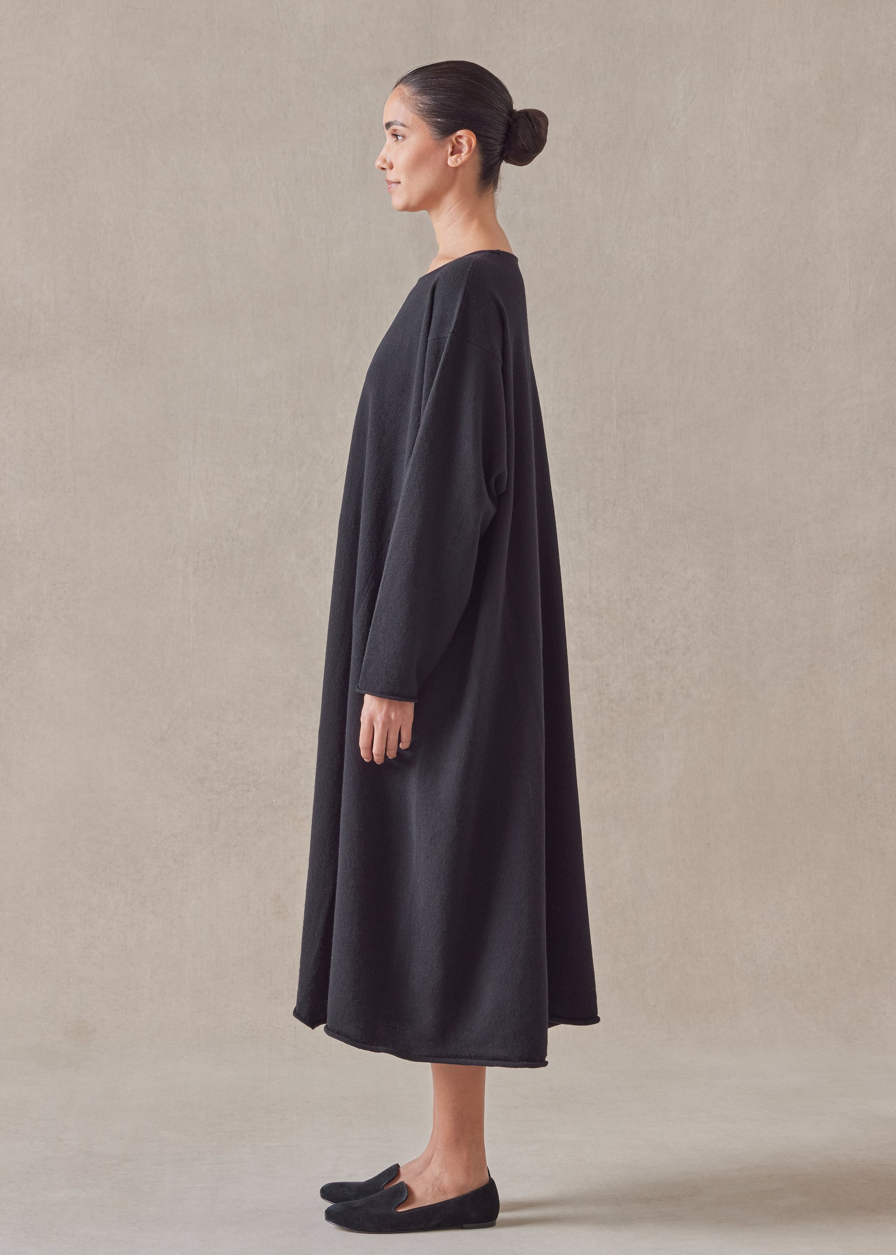 cashmere side panelled a-line bateau neck dress