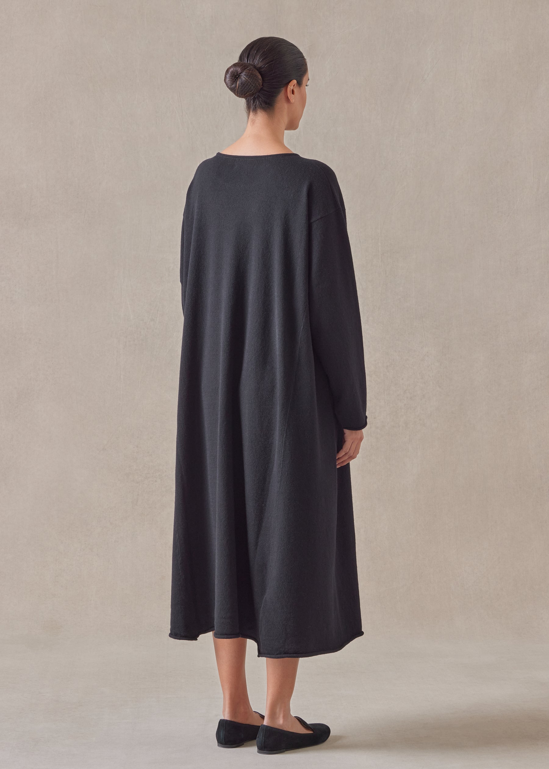 cashmere side panelled a-line bateau neck dress