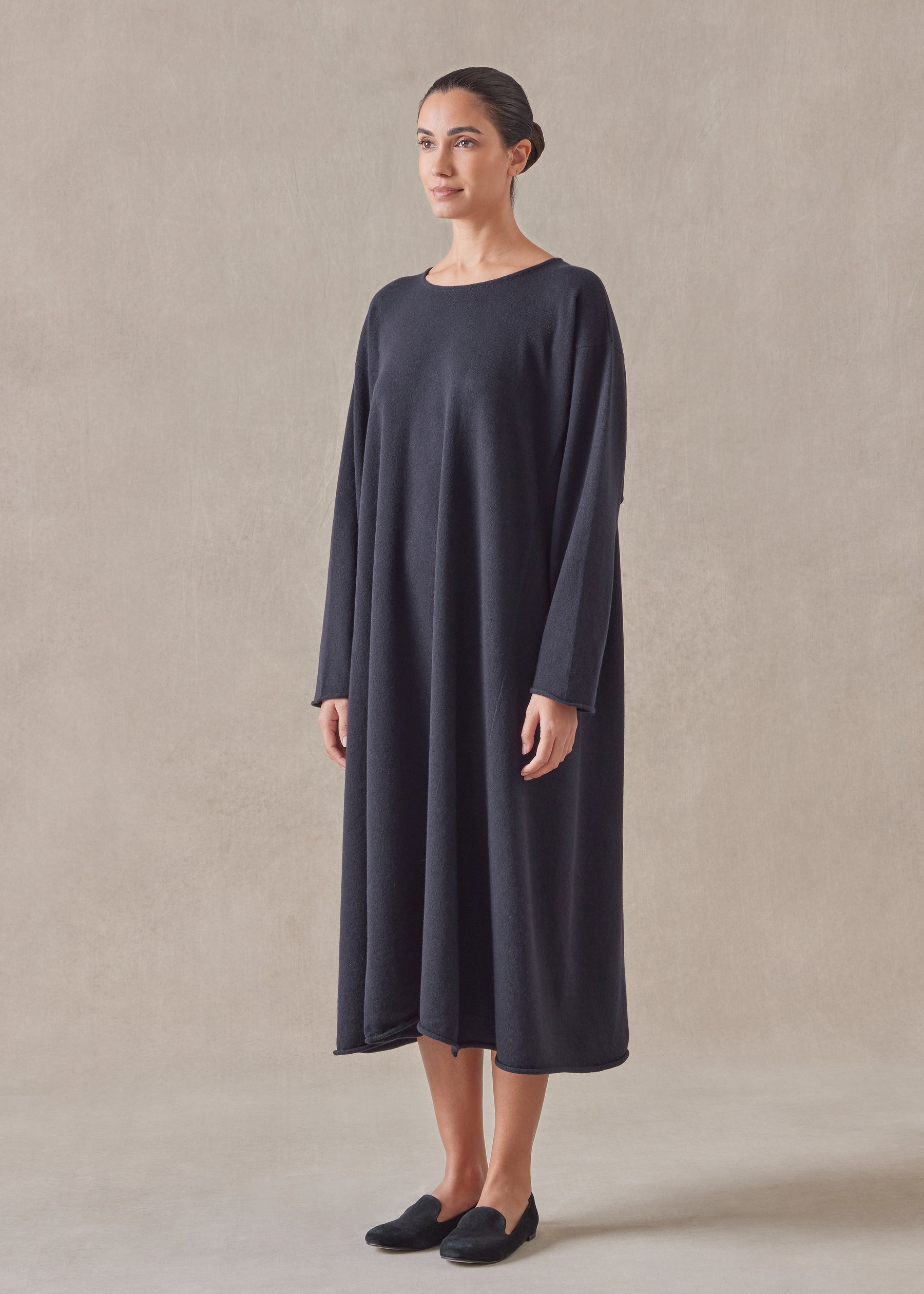 cashmere side panelled a-line bateau neck dress