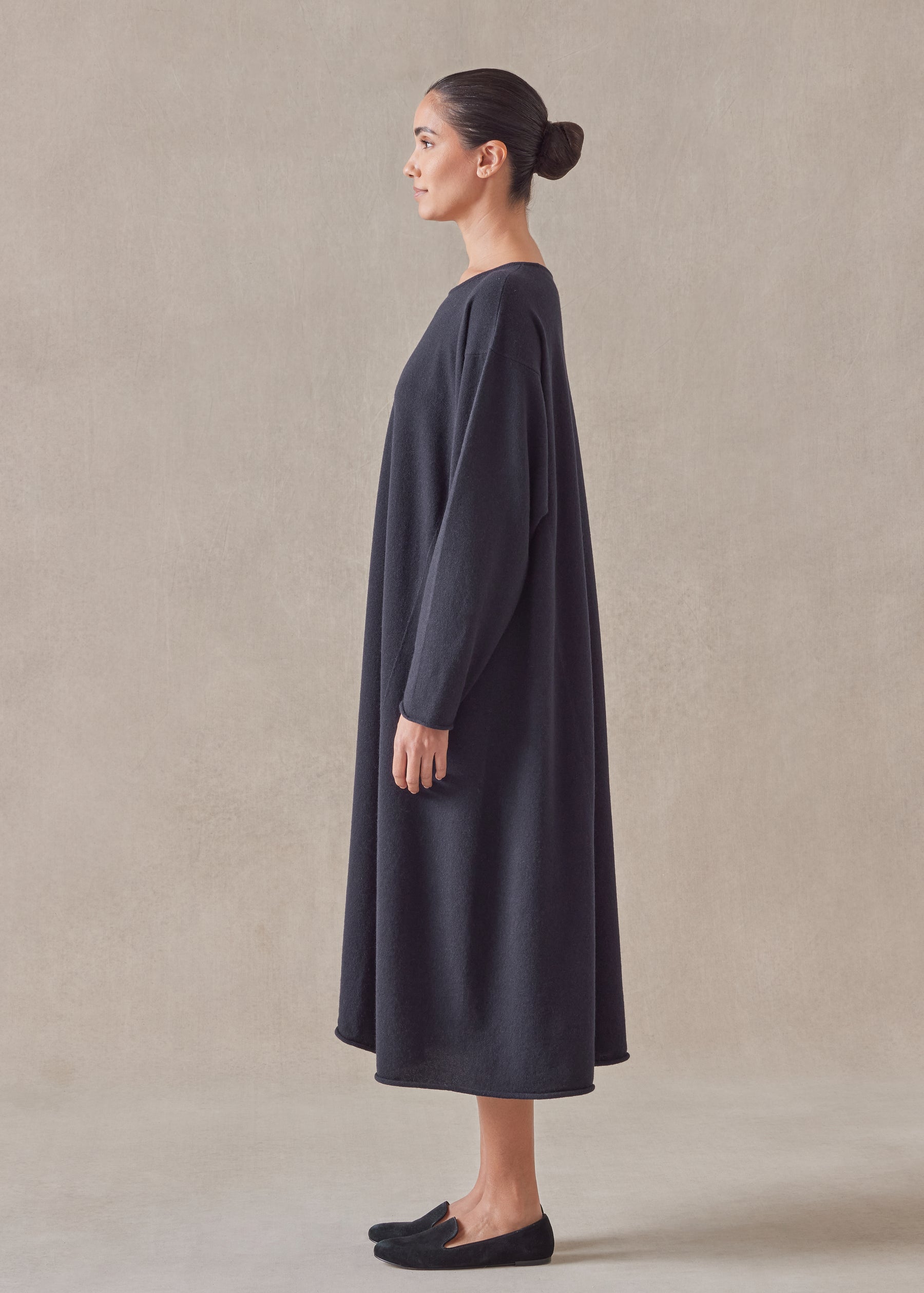 cashmere side panelled a-line bateau neck dress