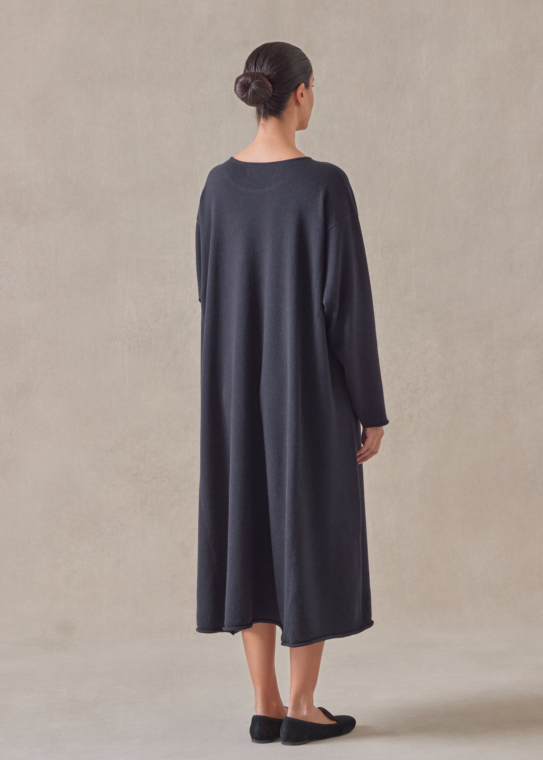 cashmere side panelled a-line bateau neck dress