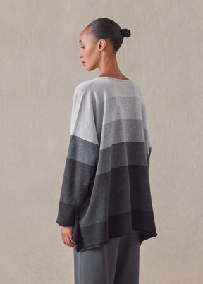 cashmere a-line bateau neck ombre stripe sweater - long