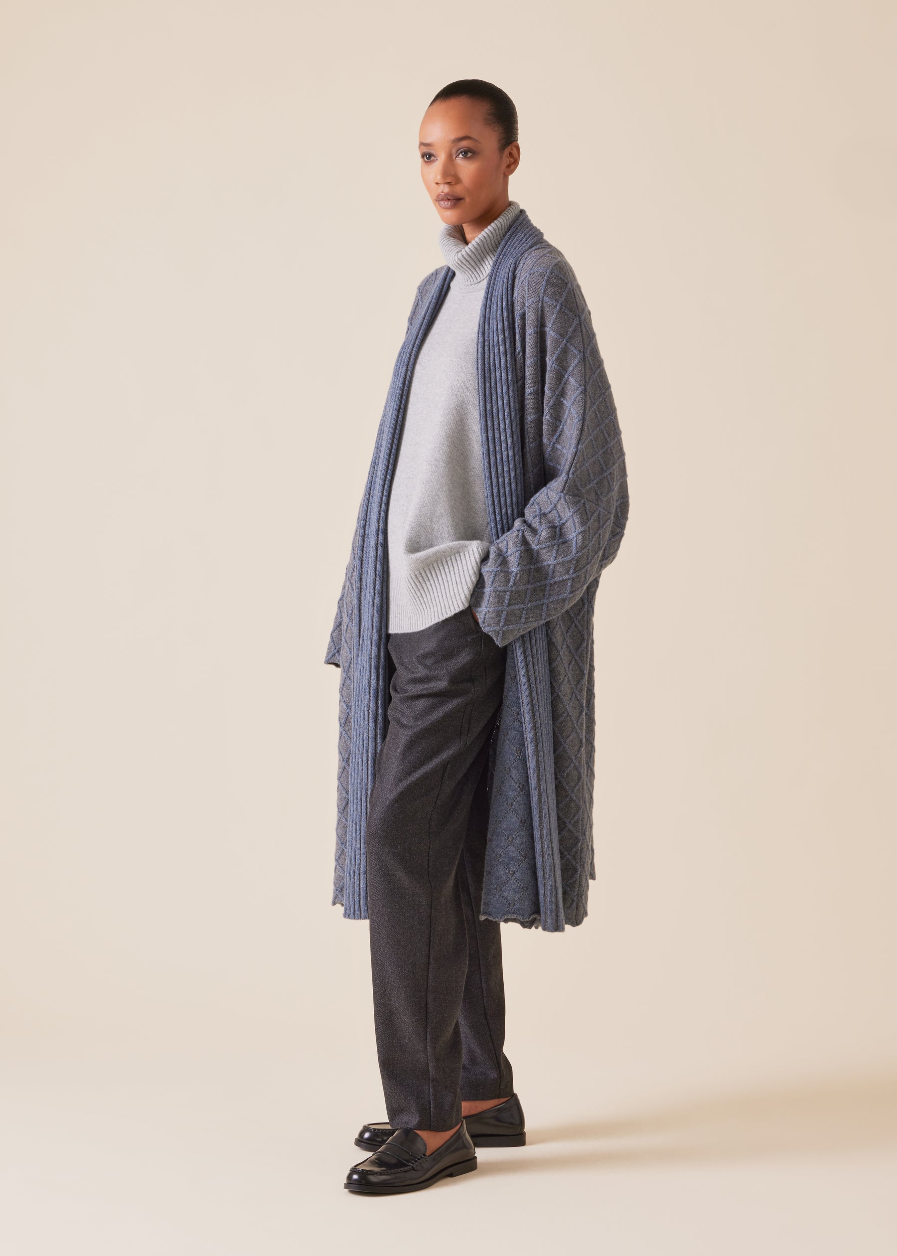 cashmere wide shawl collar cardigan coat