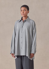 cotton wide a-line shirt with collar - long