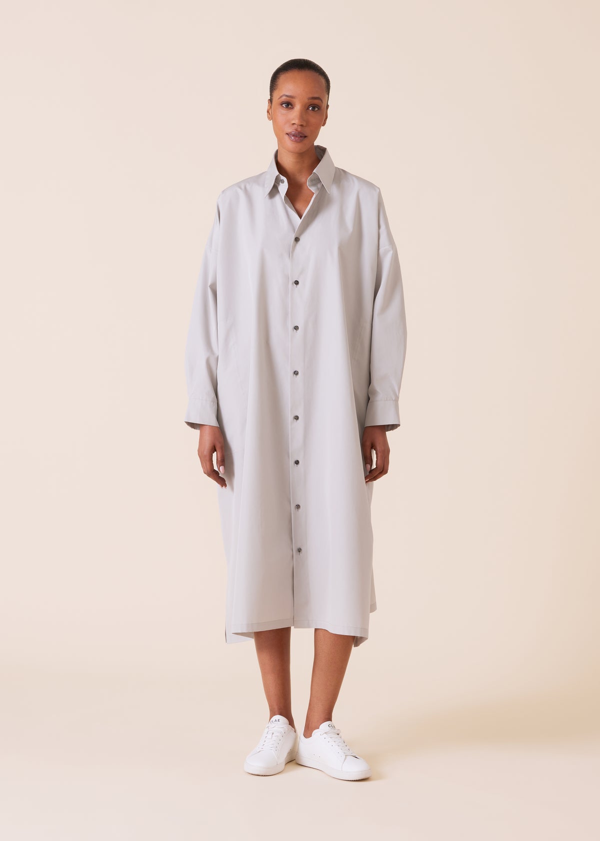 cotton wide a-line shirt dress with collar