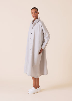 cotton wide a-line shirt dress with collar