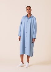 cotton wide a-line shirt dress with collar