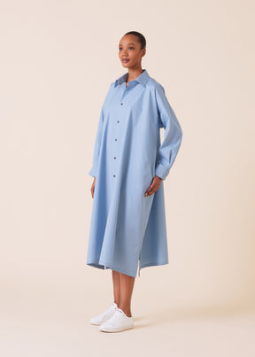 cotton wide a-line shirt dress with collar