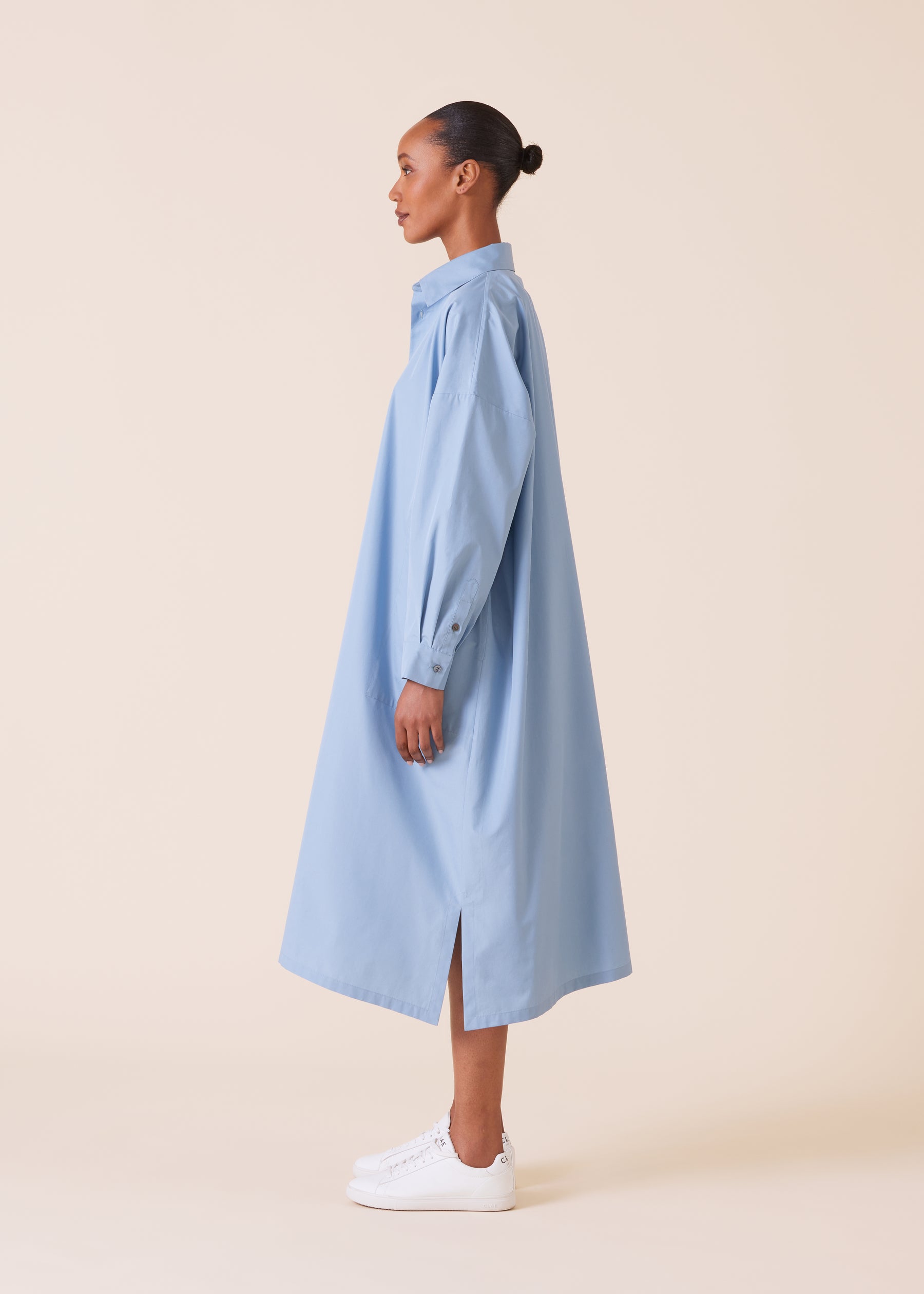 cotton wide a-line shirt dress with collar