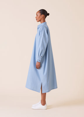 cotton wide a-line shirt dress with collar