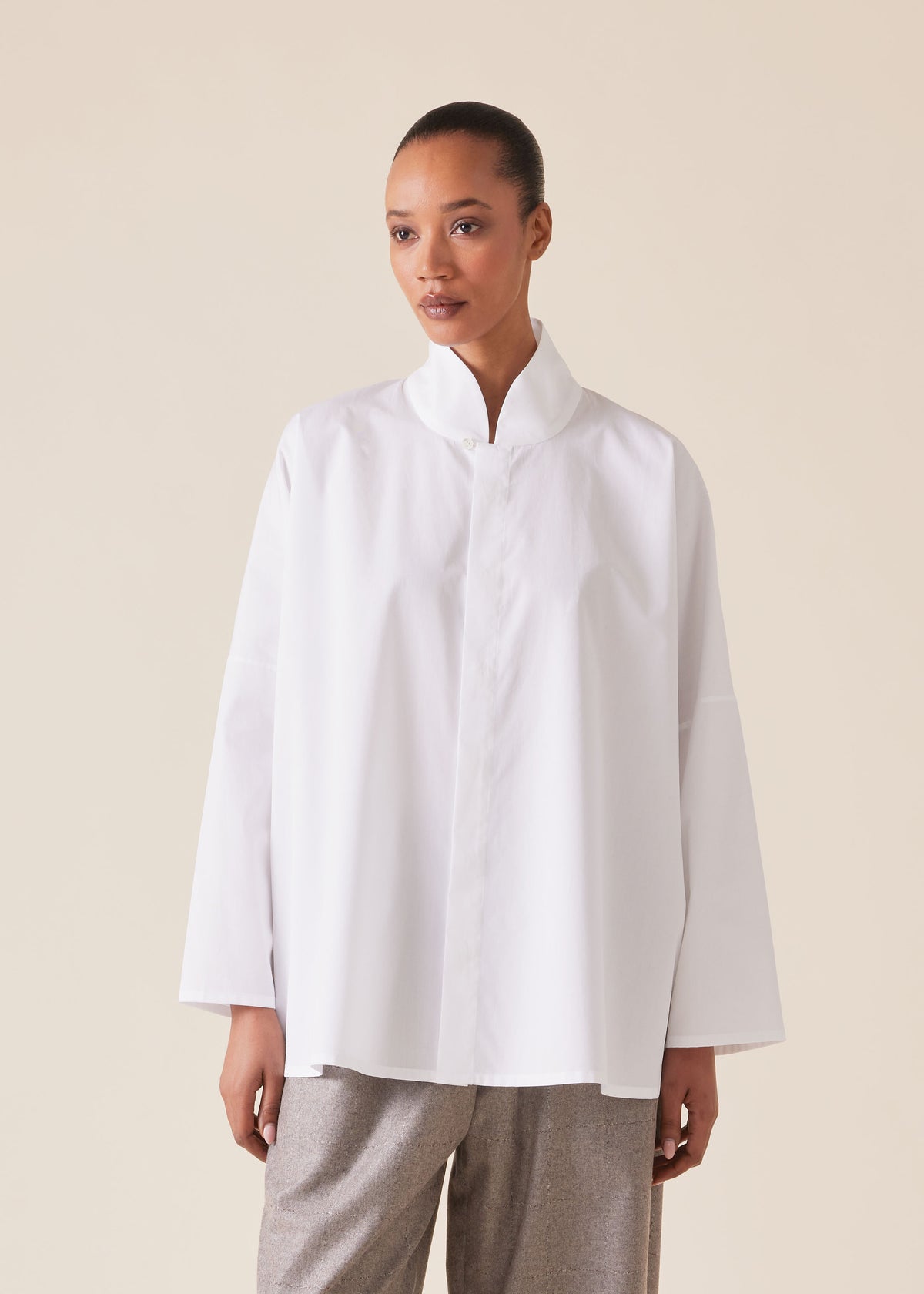 cotton chinese imperial shirt with chinese collar - long