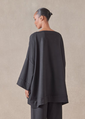 cashmere sloped shoulder scoop neck poncho with hembands - long plus