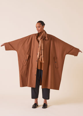 cotton mix extra wide sloped shoulder raincoat with tabs - 3/4 length