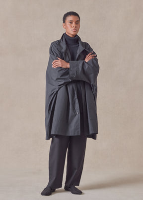 cotton mix extra wide sloped shoulder raincoat with tabs - very long