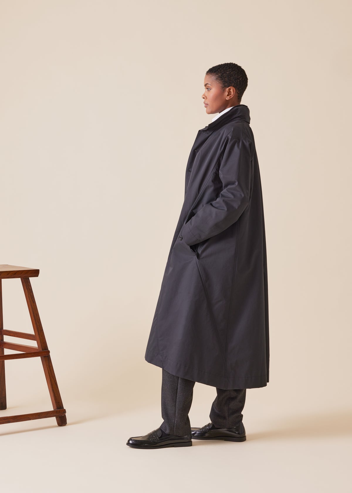cotton mix caucasus raincoat with foldaway hood - full length