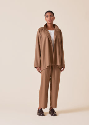 wool cashmere mix wide longer back shirt with double stand collar - mid plus