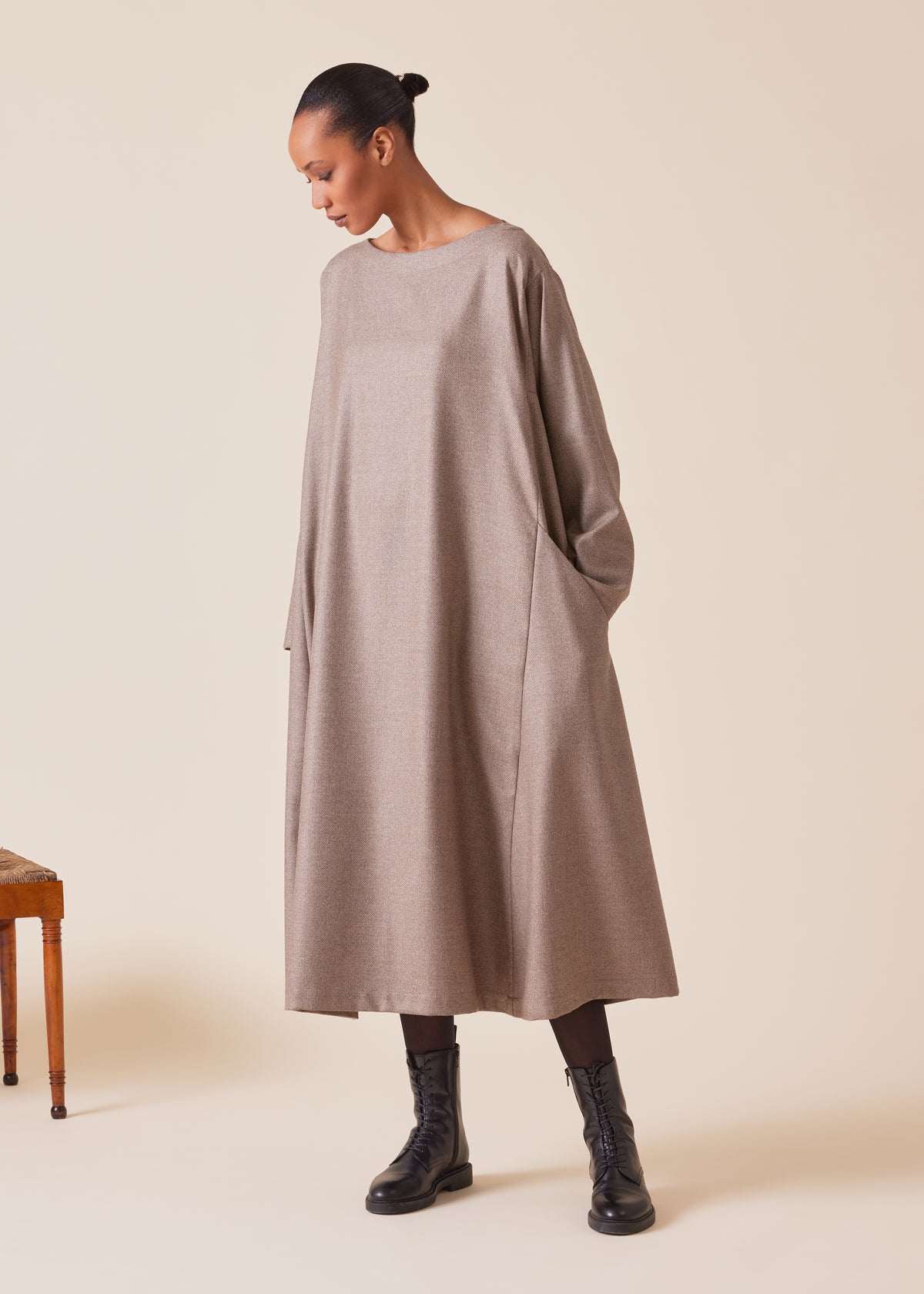 wool silk mix caucasus scoop neck dress