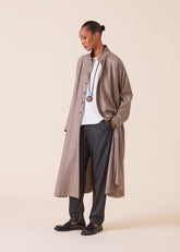 wool silk mix caucasus robe coat with stand collar