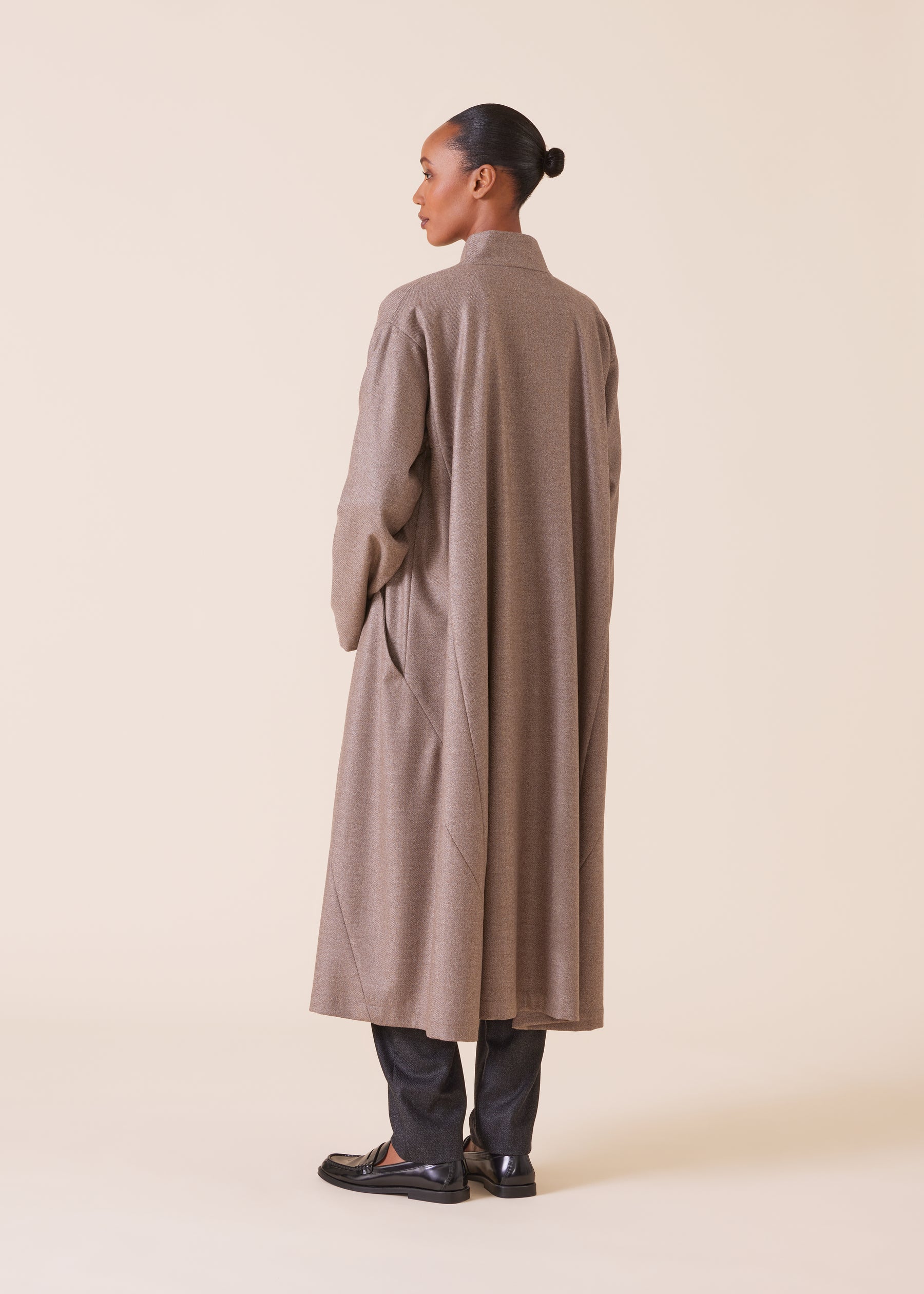 wool silk mix caucasus robe coat with stand collar