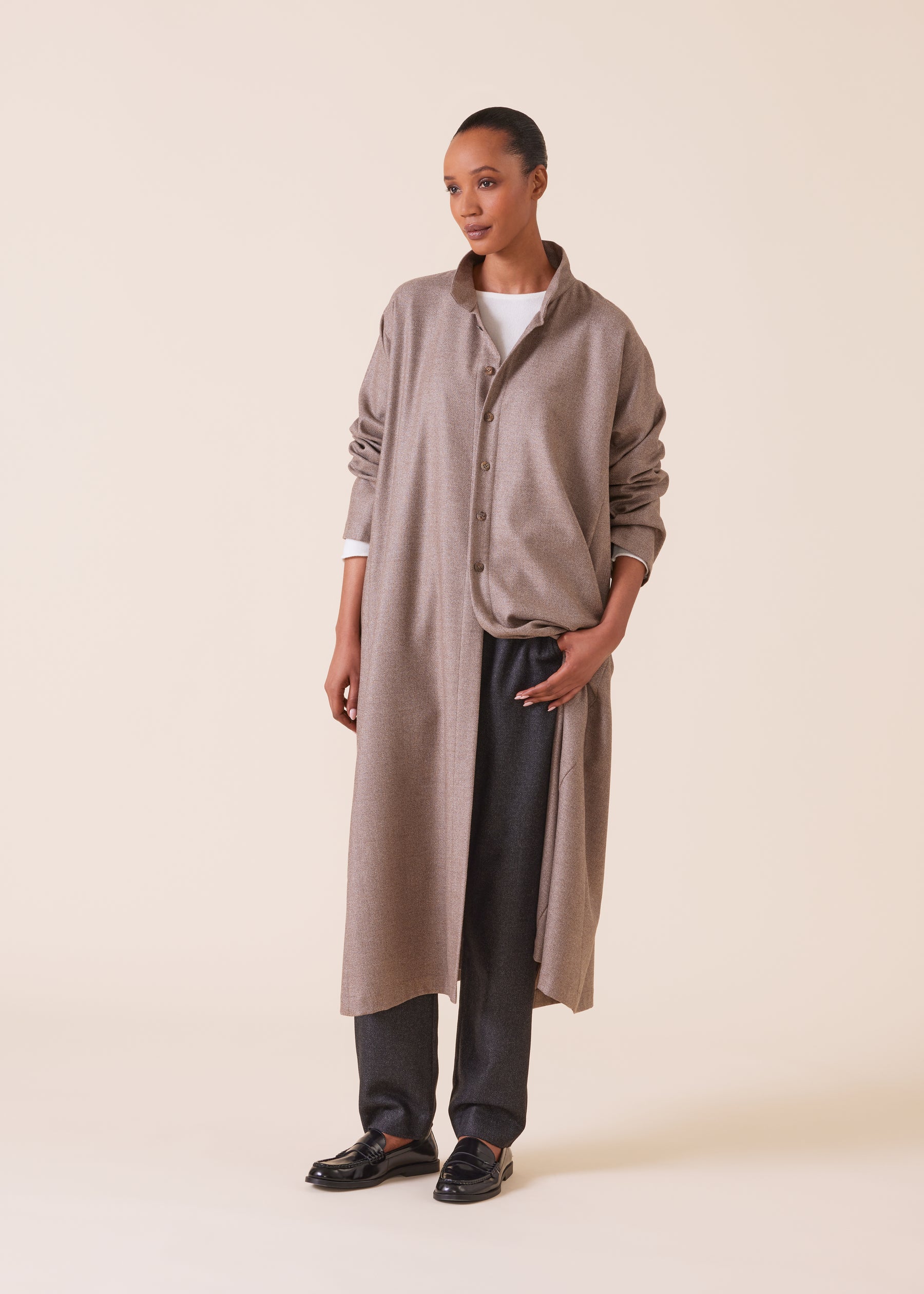 wool silk mix caucasus robe coat with stand collar